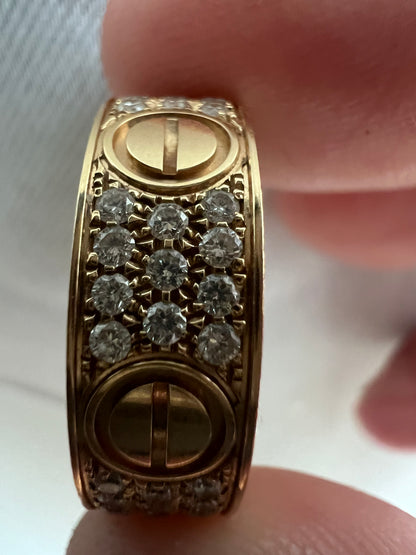 18ct Yellow Gold Cartier Pavé Diamond Love Ring - O / 55