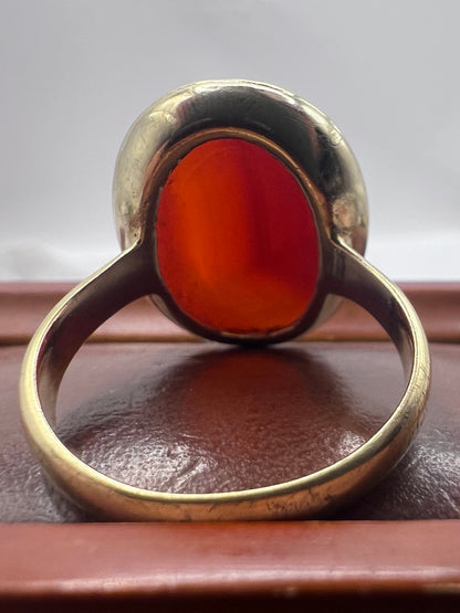 Vintage 9ct Yellow Gold Carnelian Ring - V