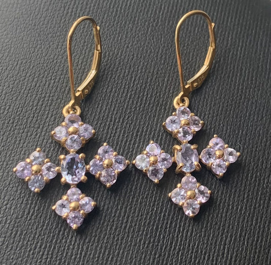 Quality 9ct Yellow Gold Tanzanite 2.5ct Dangle Earrings - 4.07 Grams