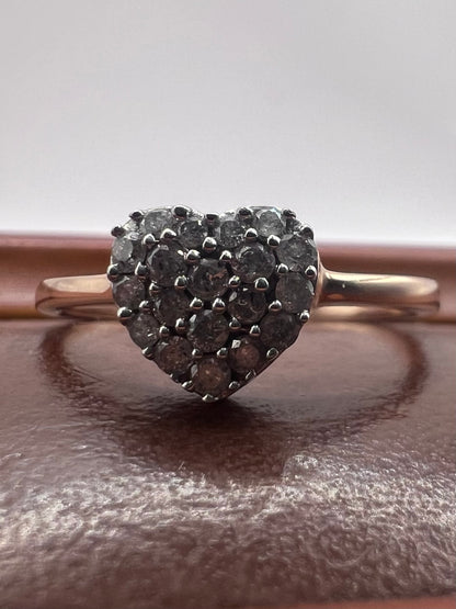 Quality 9ct Rose Gold 0.25ct Diamond Heart Ring - P½