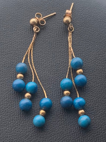Vintage 14ct Beaded Lapis Lazuli Dangle Earrings - 1.91 Grams