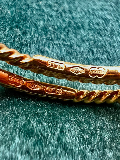 Vintage 9ct Yellow Gold Italian Hoop Earrings • 2.25 Grams