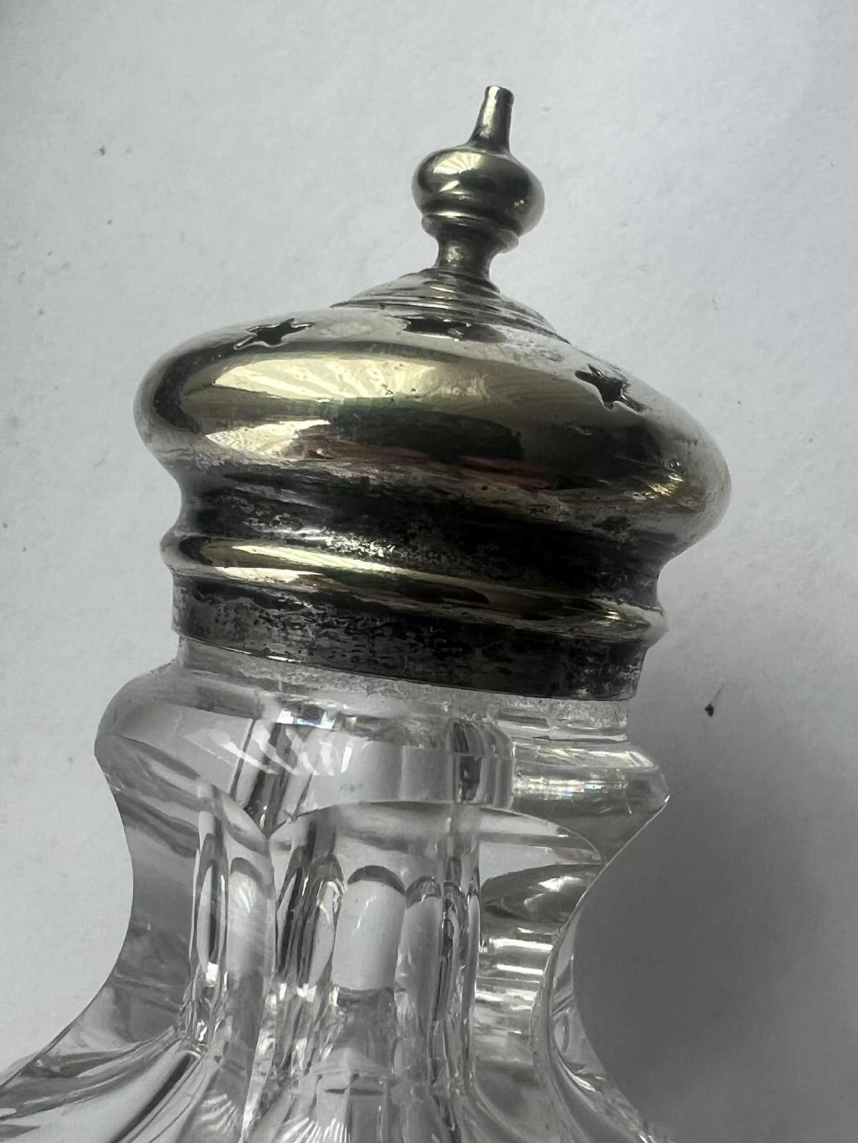 Antique Silver Top Crystal Salt and Pepper Shakers