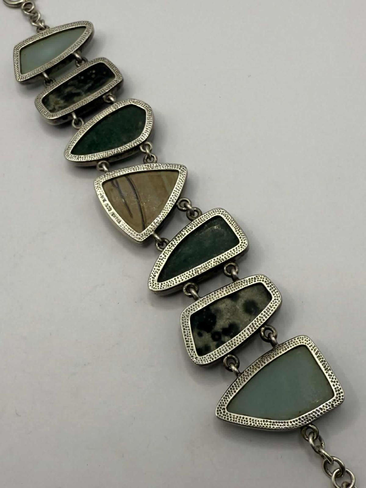 Quality 925 Sterling Silver Chinese Stone Set Bracelet • 8 Inch • 46.89 Grams