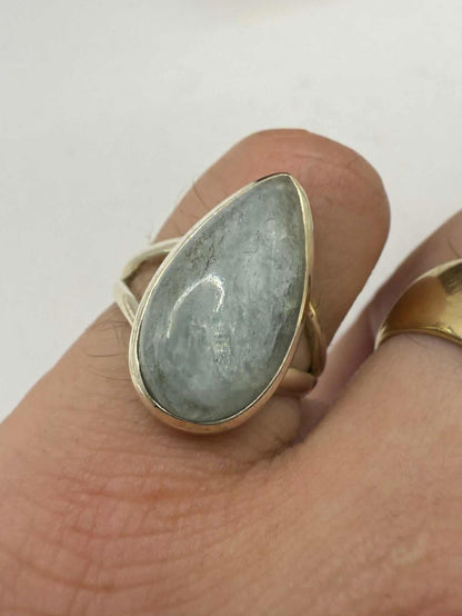 Quality 925 Sterling Silver Aquamarine Crystal Set Ring • Size - N • 5.55 Grams