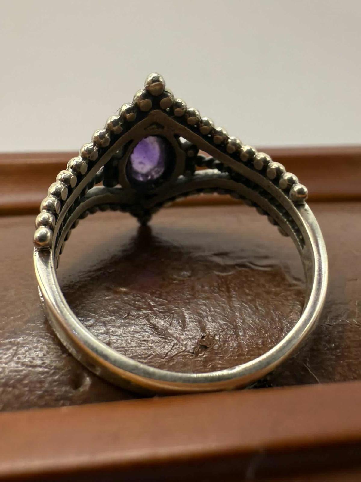 Quality 925 Sterling Silver Amethyst Set Ring • Size - N • 2.81 Grams