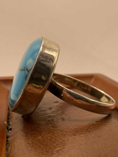 Quality 925 Sterling Silver Turquoise Set Ring • 6.00 Grams • Size - O