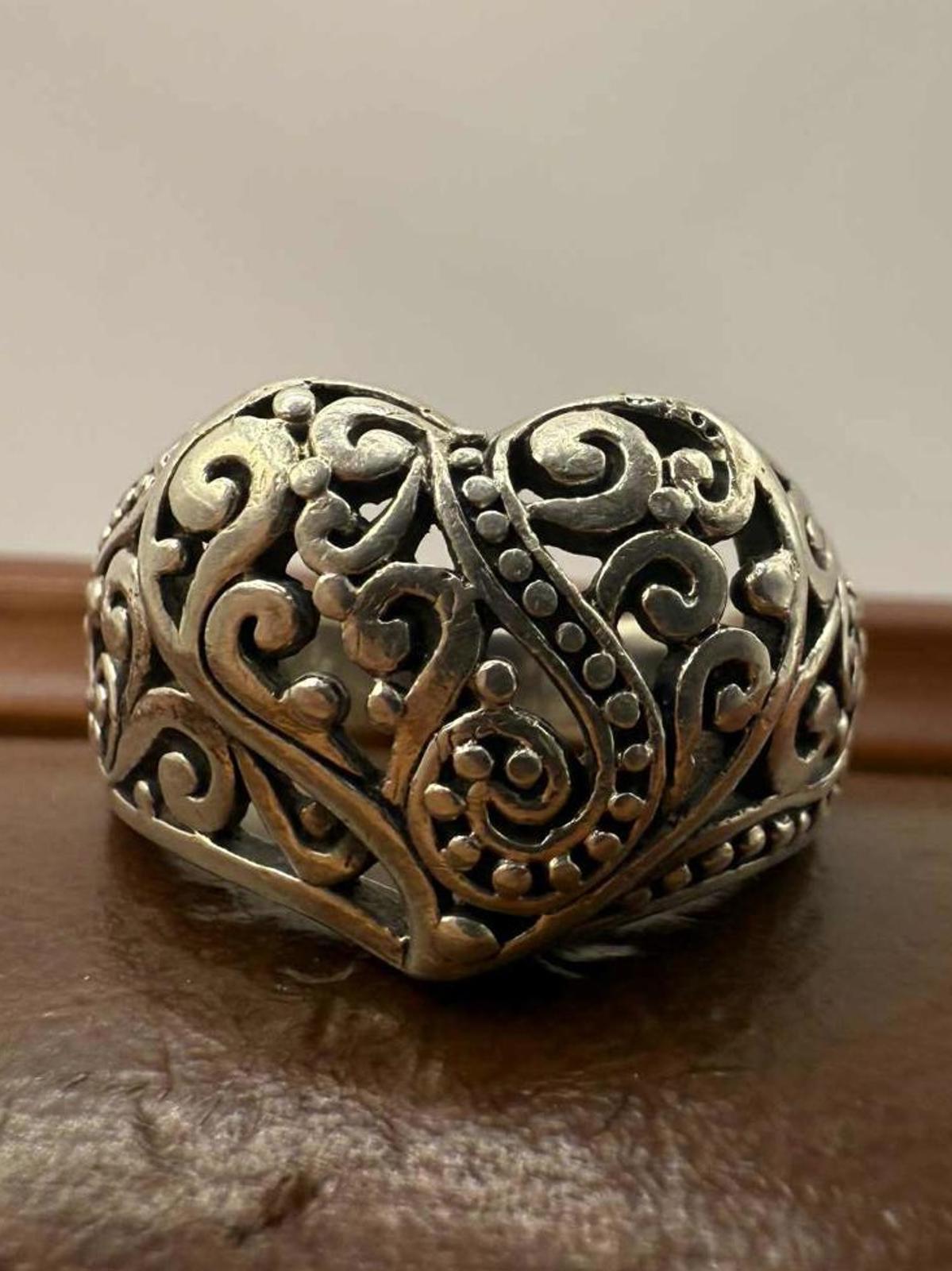 Quality 925 Sterling Silver Heart Ring • Size - P • 3.61 Grams