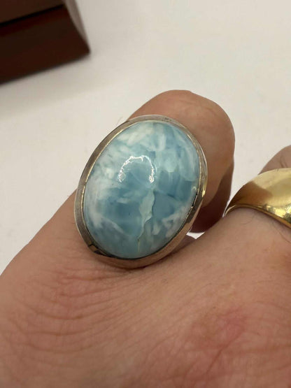 Quality 925 Sterling Silver Larimar Set Ring • Size - N • 7.75 Grams
