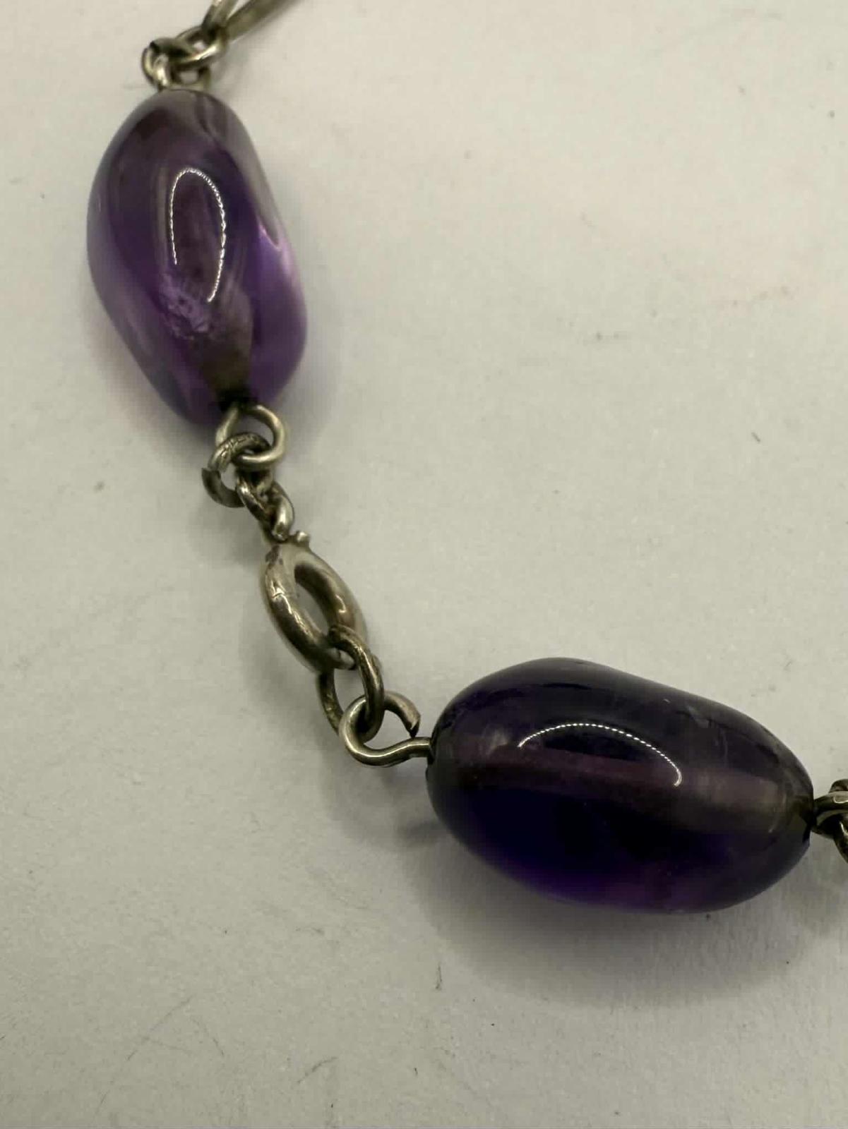 Quality 925 Sterling Silver Cabochon Amethyst Bracelet • 8 Inch • 11.60 Grams