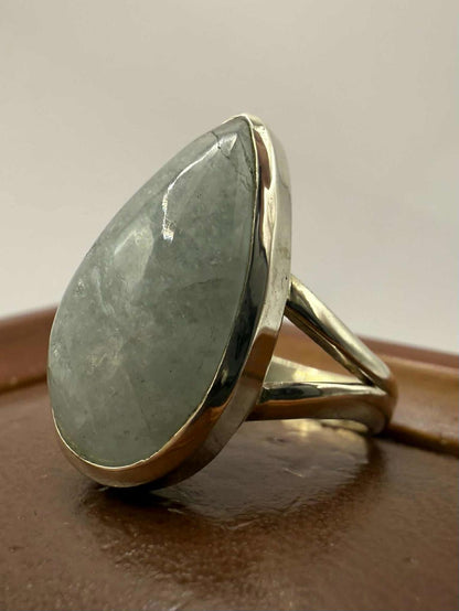 Quality 925 Sterling Silver Aquamarine Crystal Set Ring • Size - K½ • 5.38 Grams