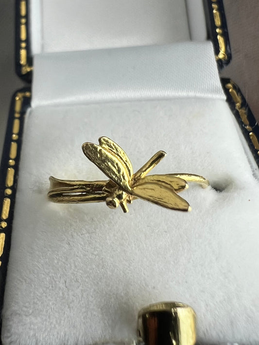 Alex Monroe 18ct Yellow Gold Dragon Fly Ring ~ N½