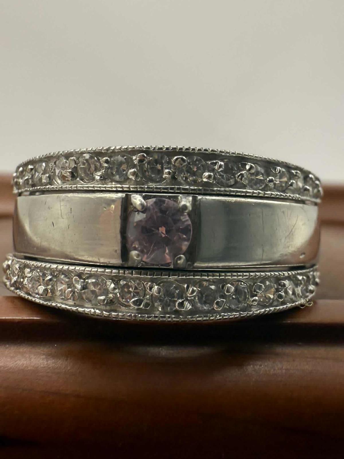 Quality 925 Silver Double Sided Gem Set Cluster Ring • Size -N • 5.78 Grams