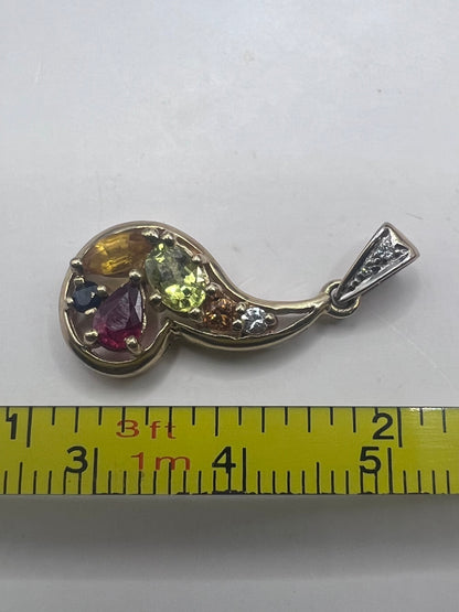 Quality 9ct Yellow Gold Multi Gem Stone Pendant • 2.81 Grams