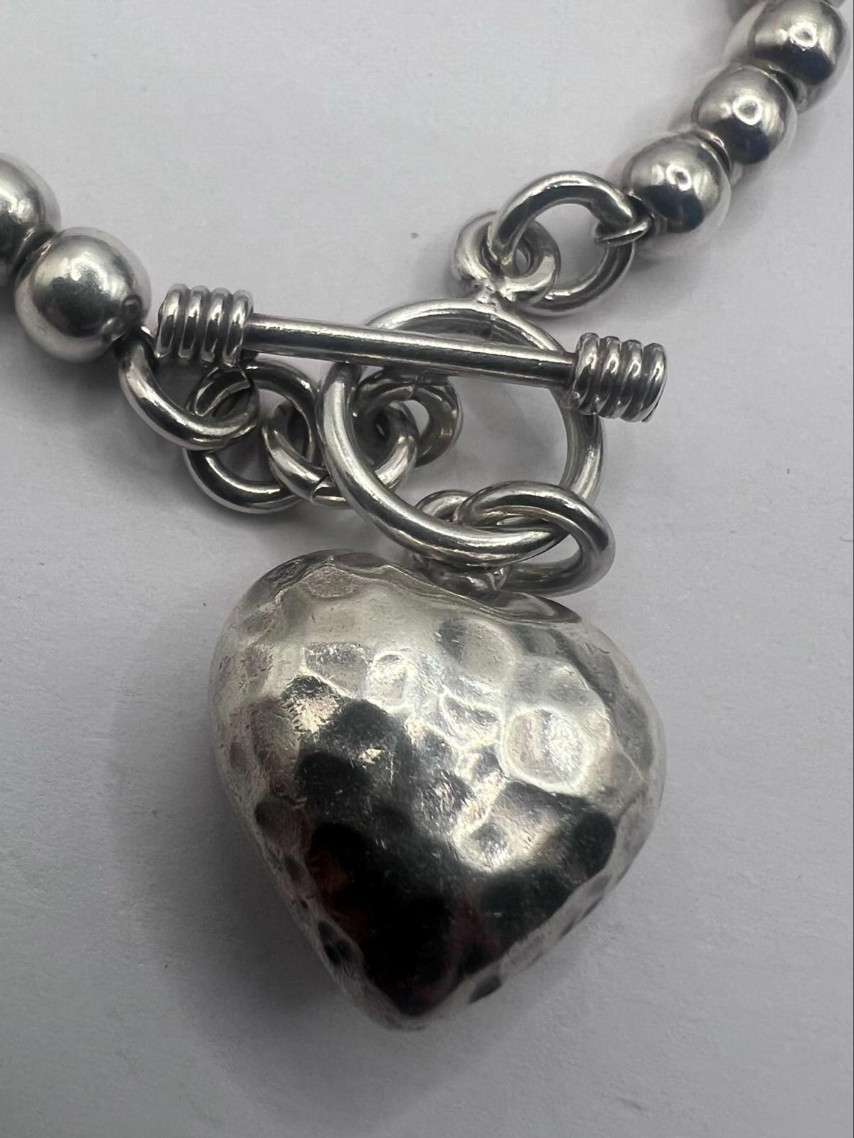 Quality 925 Sterling Silver Bead Heart Bracelet - 22.00 Grams - 7"
