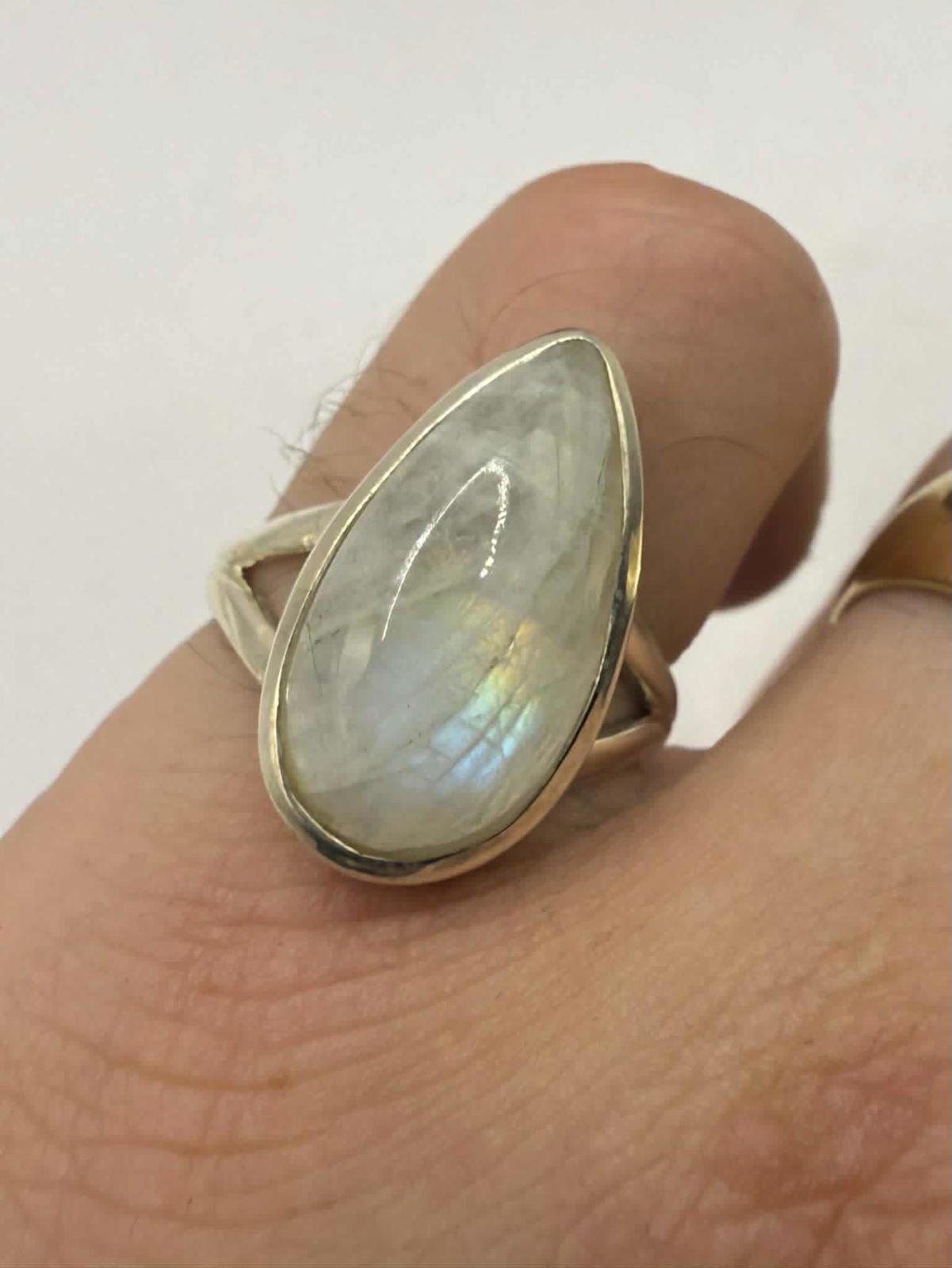Quality 925 Sterling Silver Moonstone Set Ring • Size - P • 5.73 Grams