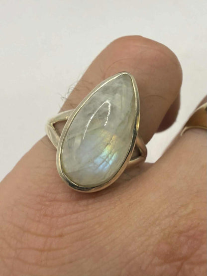 Quality 925 Sterling Silver Moonstone Set Ring • Size - P • 5.73 Grams