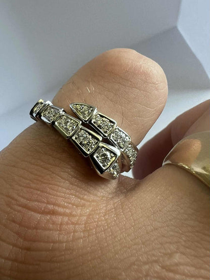 Bvlgari 18k White Gold Serpenti Diamond Set Ring - 0.60ct - M½/53