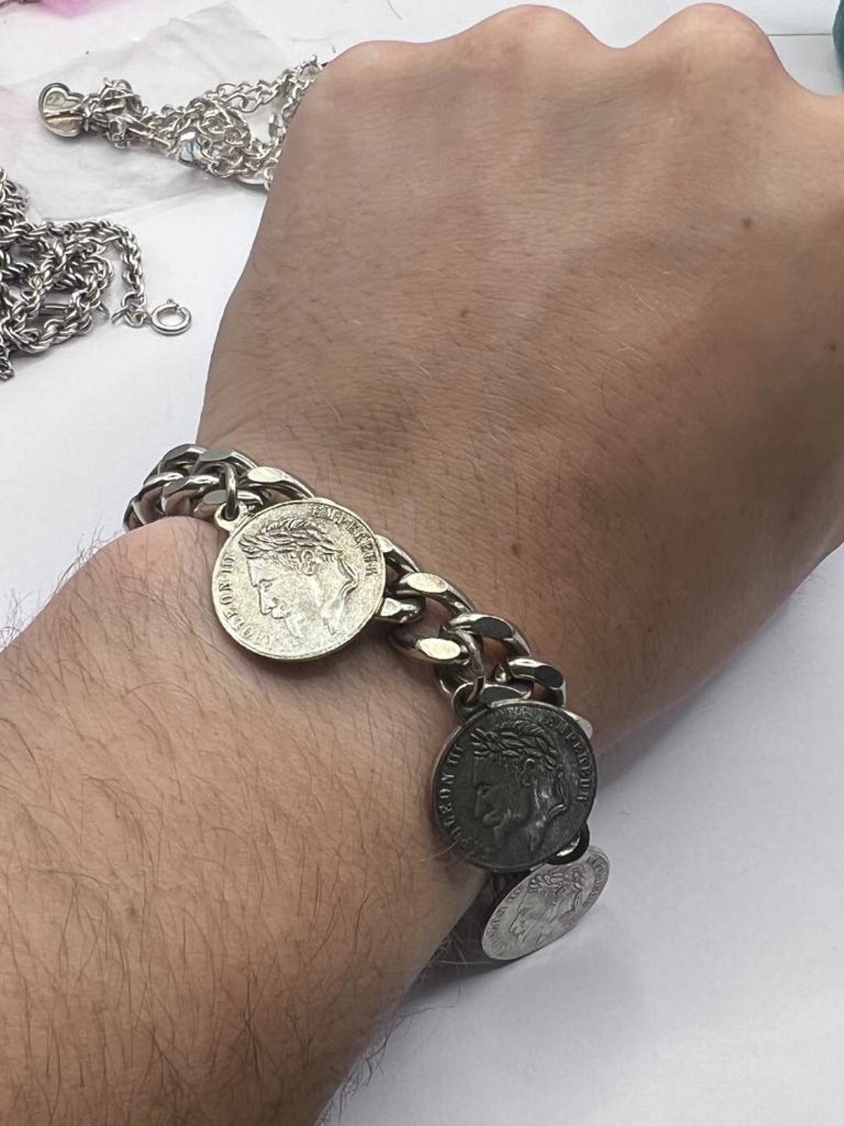 Quality 925 Sterling Silver Coin Curb Bracelet - 43.80 Grams
