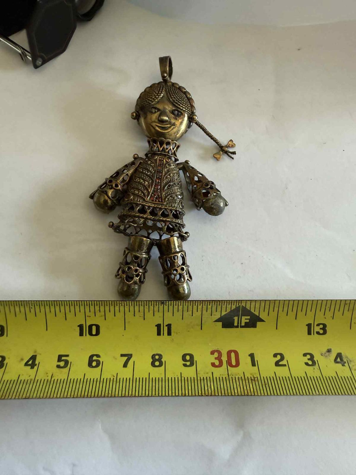 Vintage 925 Sterling Silver Rag Doll Pendant - 33.58 Grams