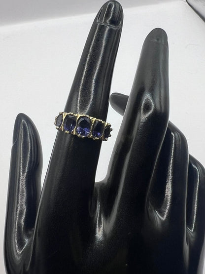 Vintage 9ct Yellow Gold 5 Stone Amethyst Ring • Size - O