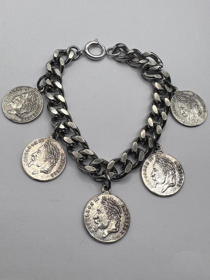 Quality 925 Sterling Silver Coin Curb Bracelet - 43.80 Grams