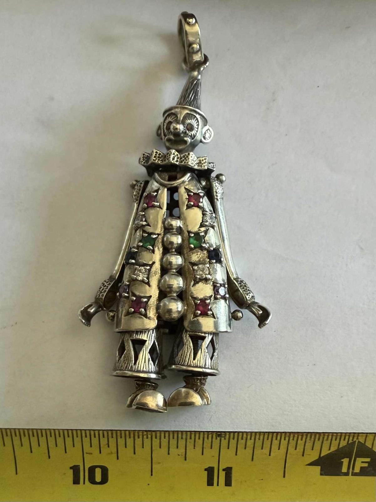 Vintage 925 Sterling Silver Armani Stone Set Clown Pendant  - 31.06 Grams