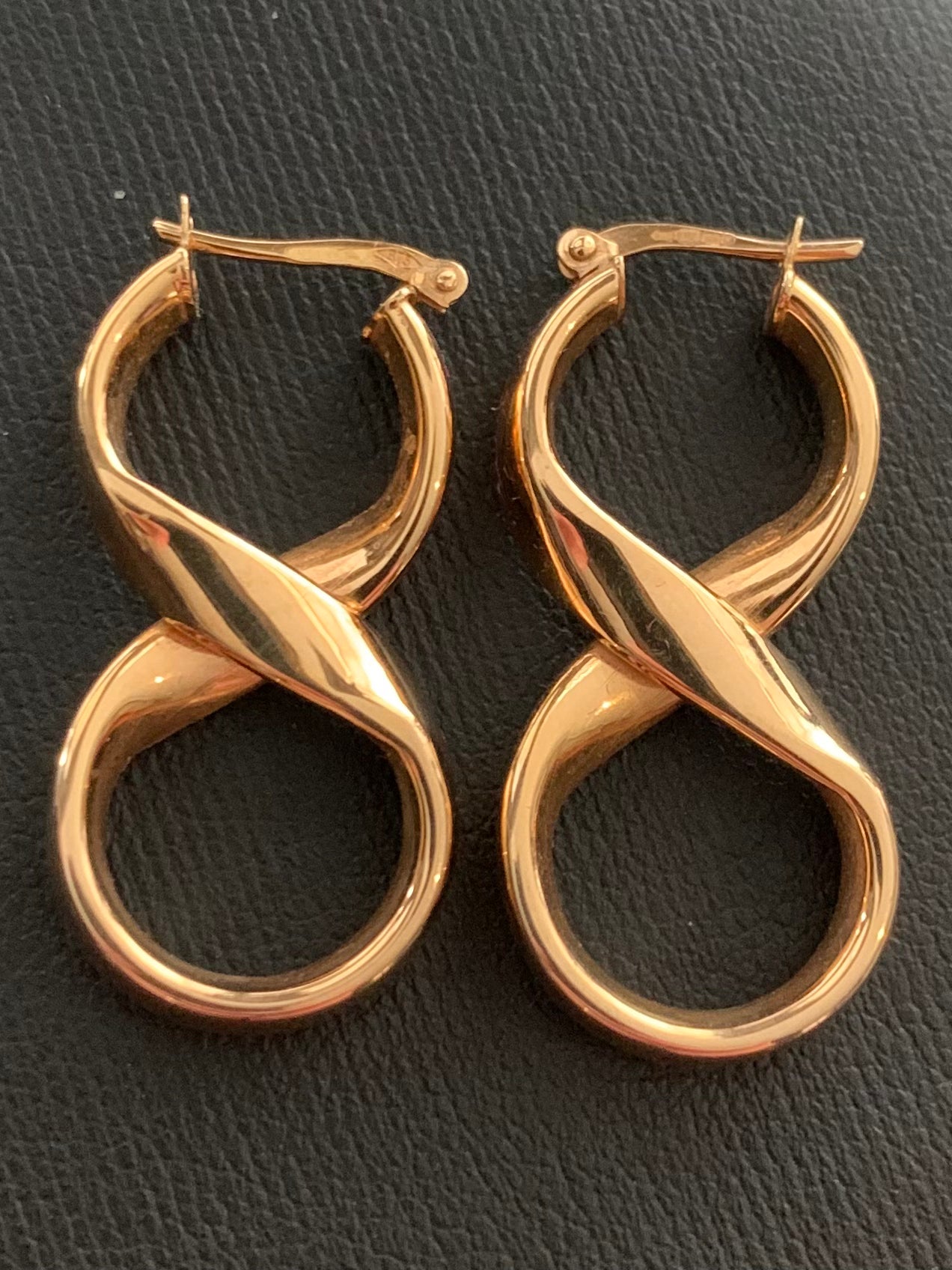 Unique 9ct Yellow Gold Infinity Dangle Earrings ~ 2.45 Grams