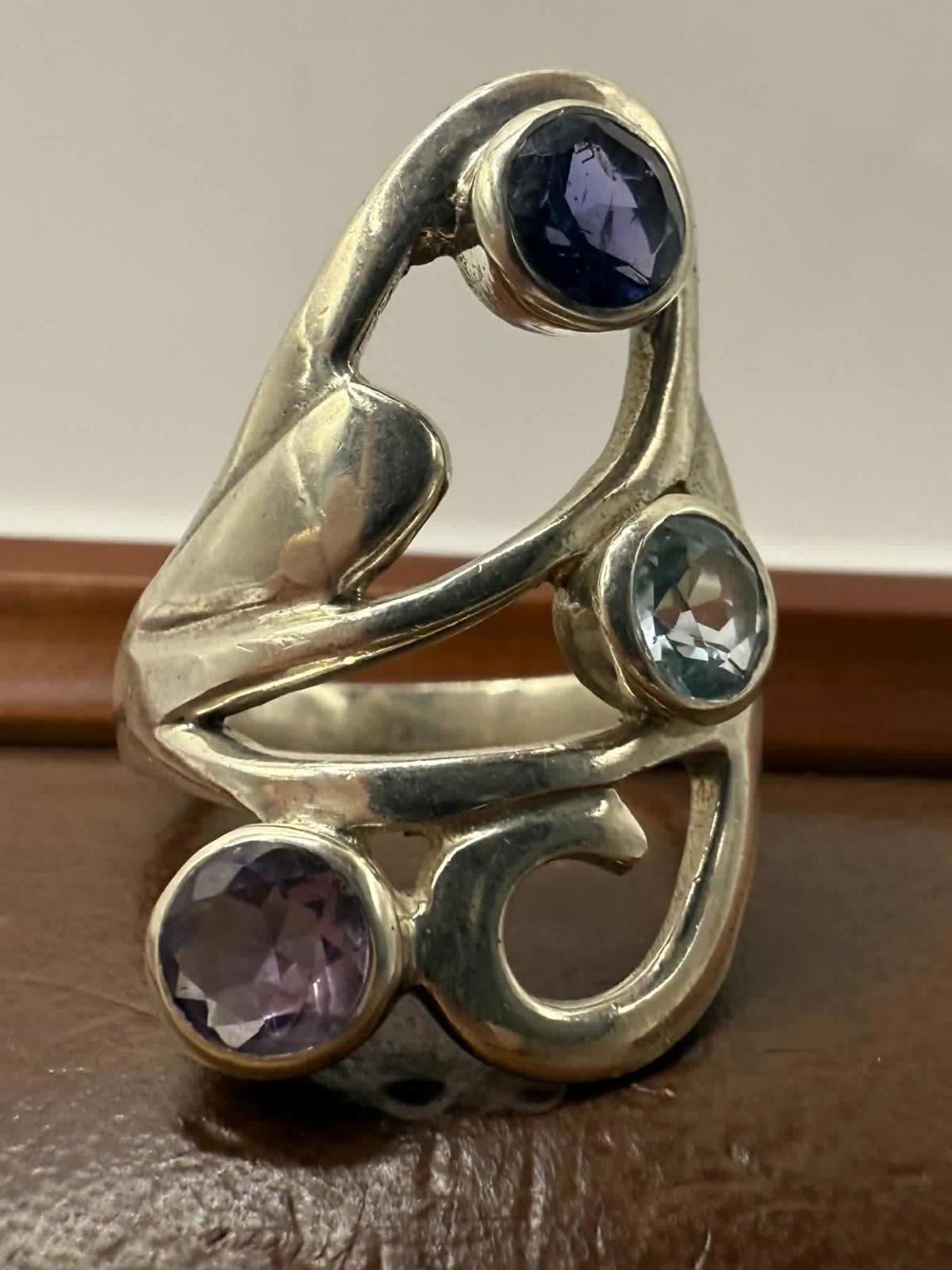 Quality 925 Sterling Silver Multi Gem Set Ring • Size - M • 6.17 Grams