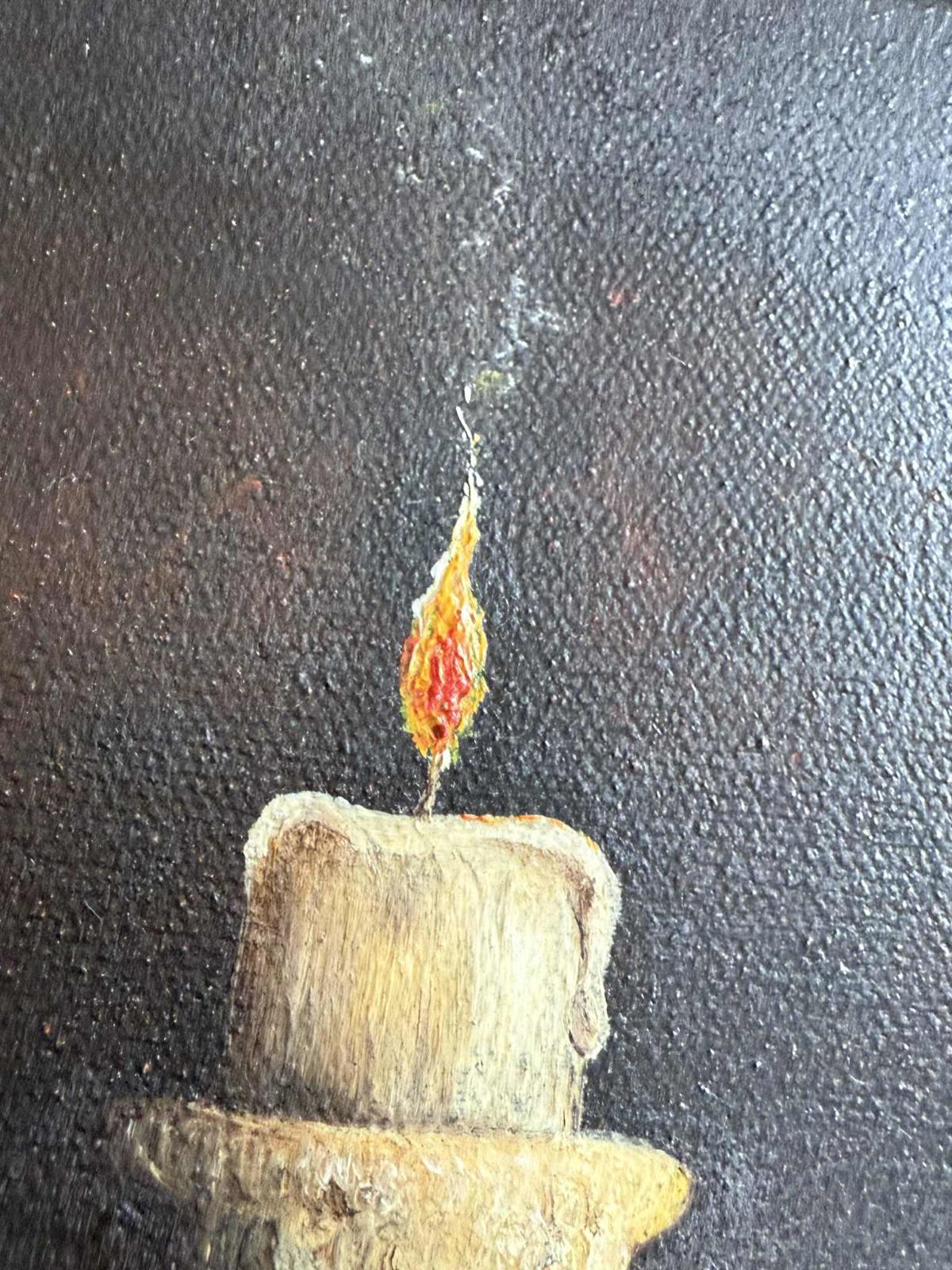 Vintage Still Life Oil Painting Of A Candle in Wooden Frame - Singed "PW"