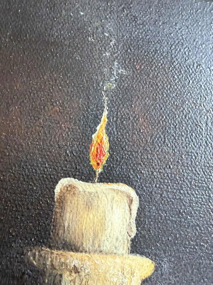 Vintage Still Life Oil Painting Of A Candle in Wooden Frame - Singed "PW"