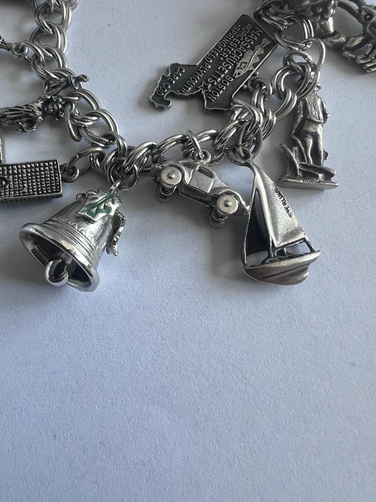 Vintage 925 Sterling Silver USA Themed Charm Bracelet - 47.87 Grams