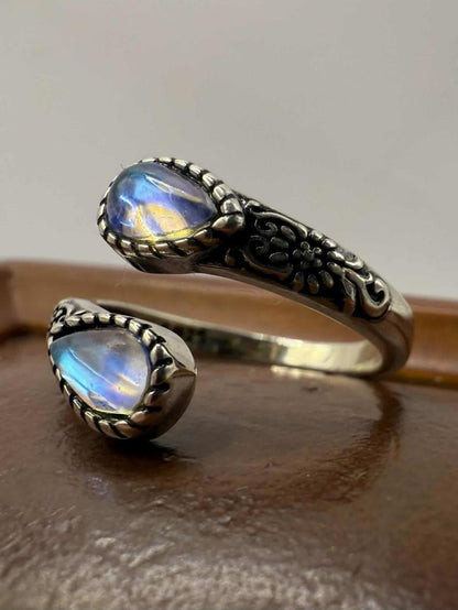Quality 925 Sterling Silver Rainbow Stone Ring • Size - N • 2.37 Grams