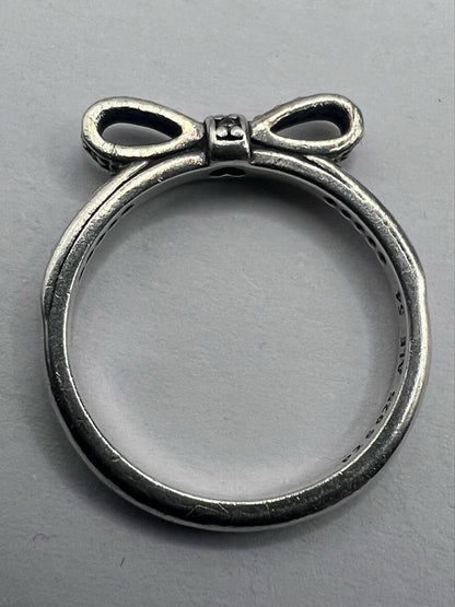 Quality 925 Sterling Silver Stone Set Bow Ring • 2.42 Grams • Size - N