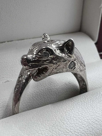 Quality 925 Sterling Silver Stone Set Fox Ring • 6.45 Grams • Size - X