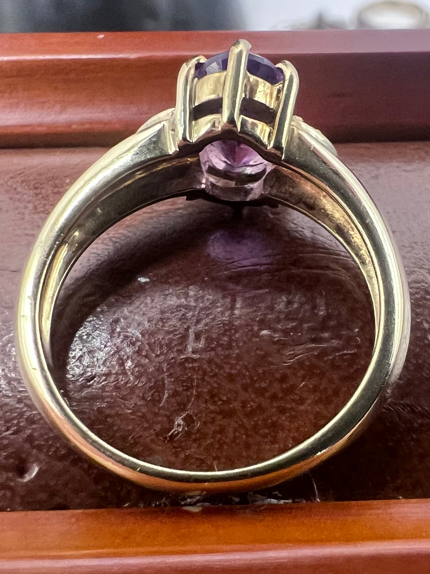 Quality 9ct Yellow Gold Amethyst & Diamond Ring - N½