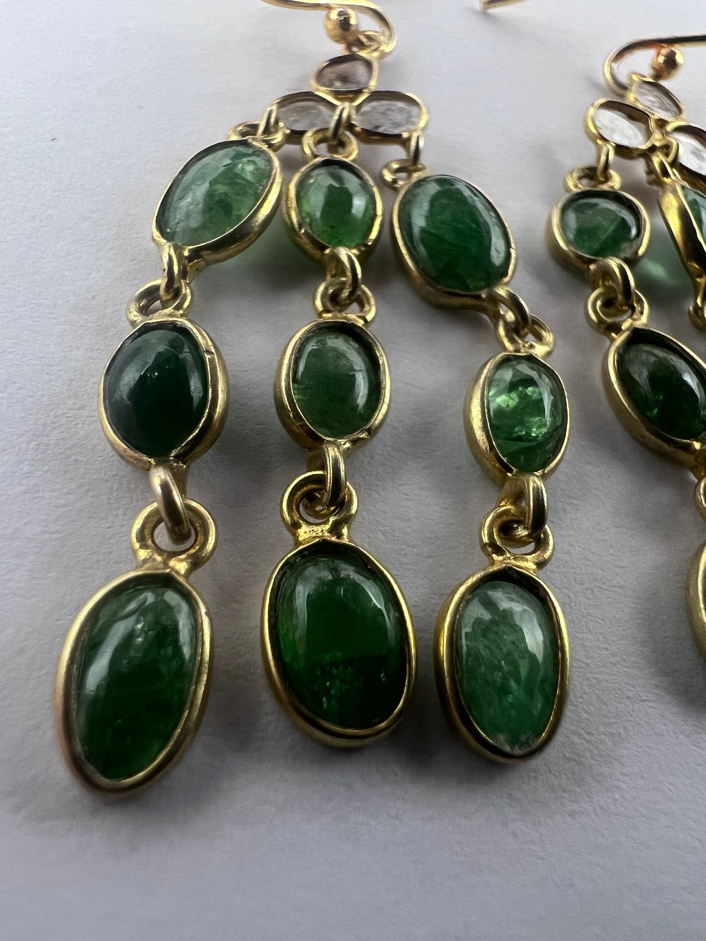 Quality 9ct Gold On Silver Emerald & Diamond Dangle Earrings • 6.08 Grams