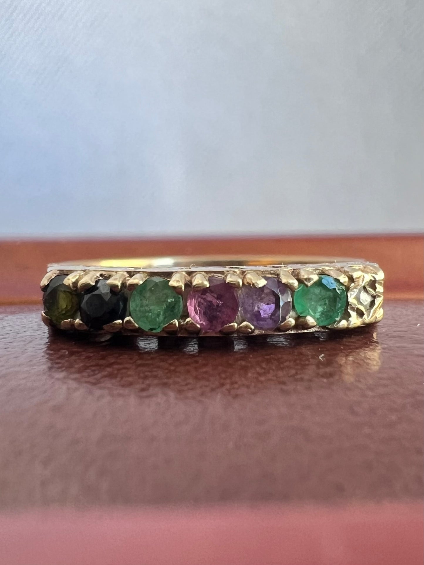 Vintage 9ct Yellow Gold Gem Set “Dearest” Ring - O