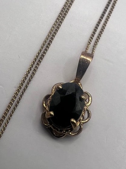 Vintage 9ct Yellow Gold Sapphire Necklace & Earrings Set • 1.99 Grams