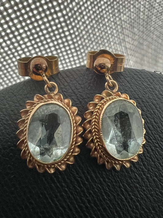 Vintage 9ct Yellow Gold Aquamarine Dangle Earrings - 1.83 Grams