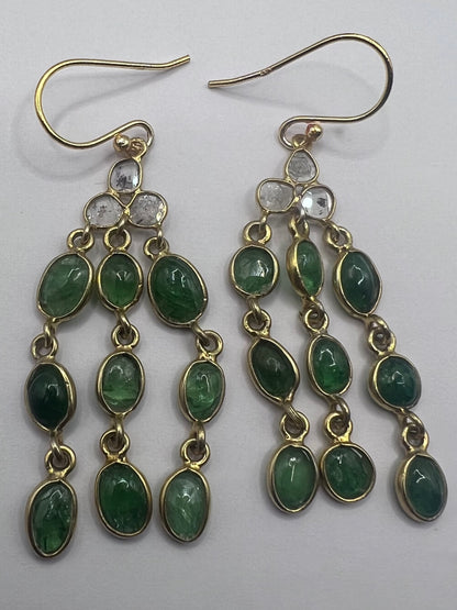 Quality 9ct Gold On Silver Emerald & Diamond Dangle Earrings • 6.08 Grams