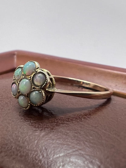 Vintage 9ct Yellow Gold Opal Cluster Ring - P