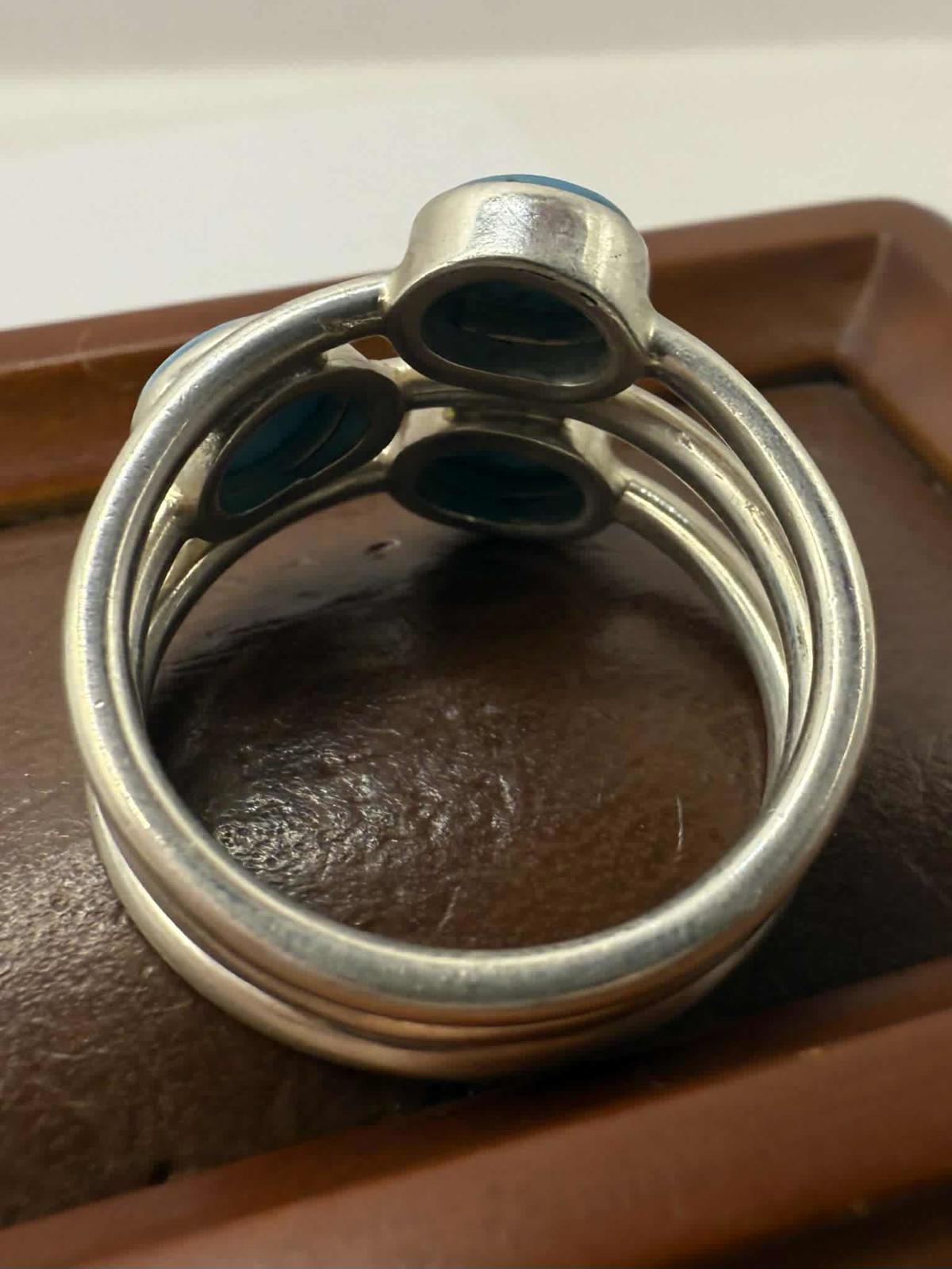 Quality 925 Sterling Silver Turquoise Set Ring • Size - Q • 6.63 Grams