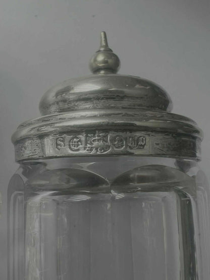 Antique Silver Top Crystal Salt and Pepper Shakers