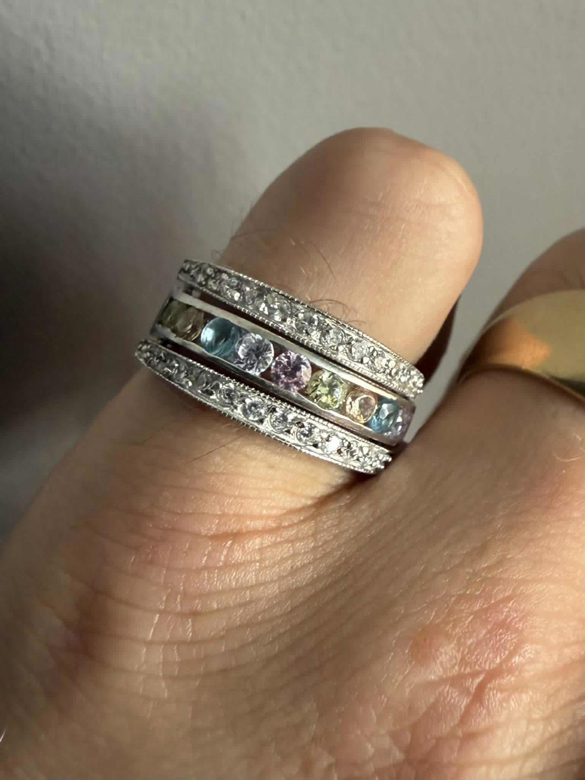 Quality 925 Silver Double Sided Gem Set Cluster Ring • Size -N • 5.78 Grams