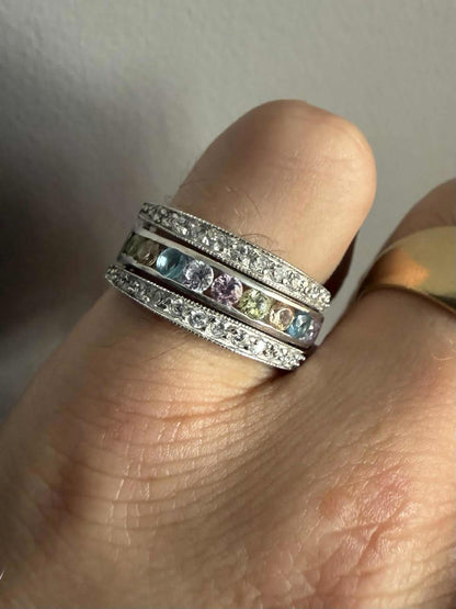 Quality 925 Silver Double Sided Gem Set Cluster Ring • Size -N • 5.78 Grams