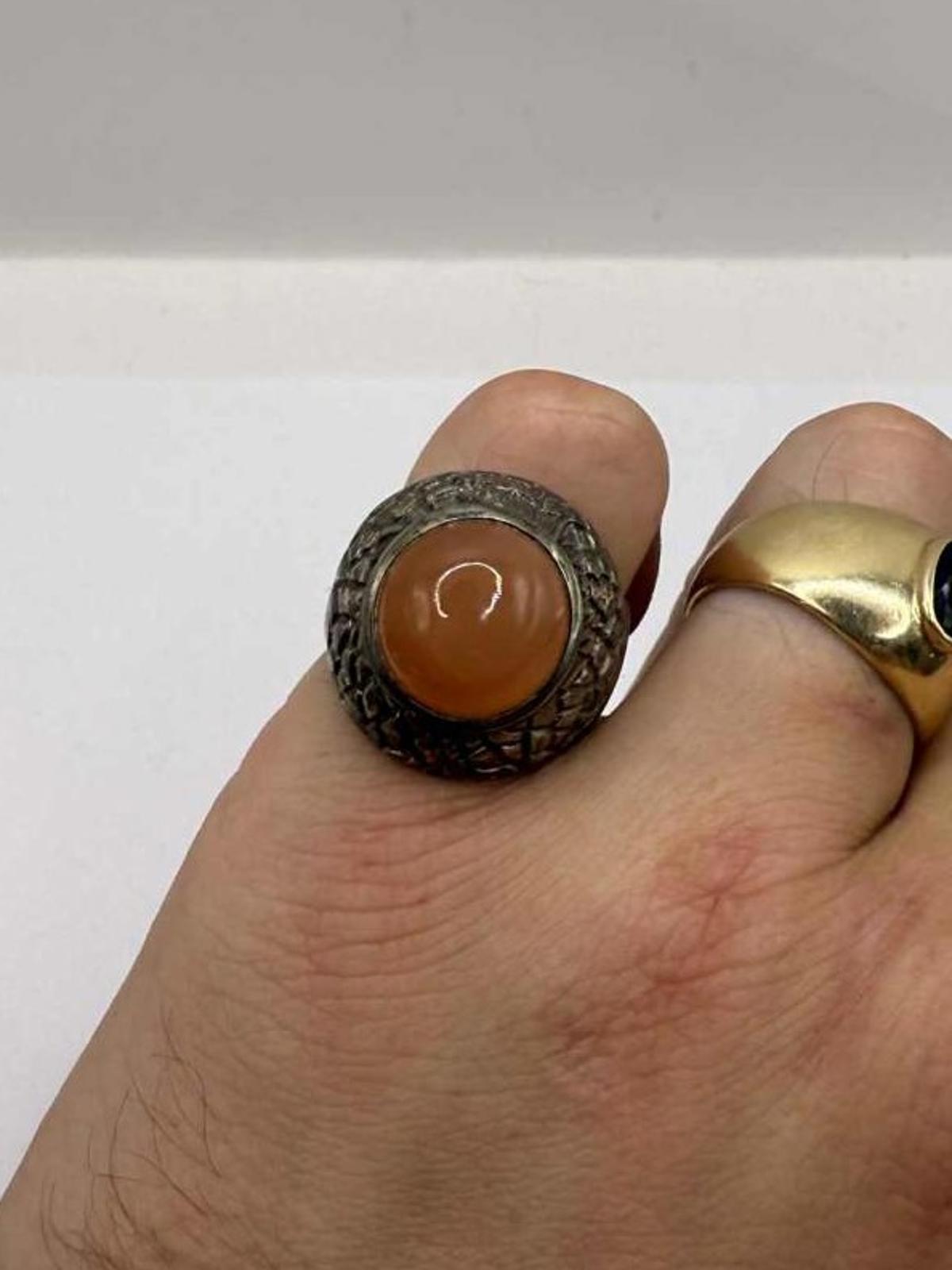 Quality 925 Sterling Silver Orange Stone Ring • 9.38 Grams • Size - P