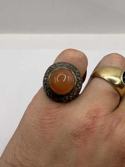 Quality 925 Sterling Silver Orange Stone Ring • 9.38 Grams • Size - P