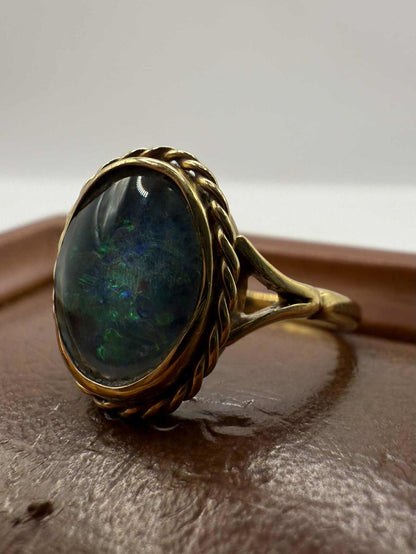 Vintage 9ct Yellow Gold Fiery Doublet Opal Ring • Size - N • 3.05 Grams