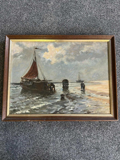 Vintage Impressionist Coastline Oil Painting - Signed "Mader"